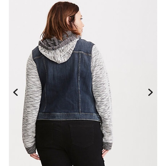 Torrid French Terry Hooded Jean Denim Jacket - Picture 3 of 6